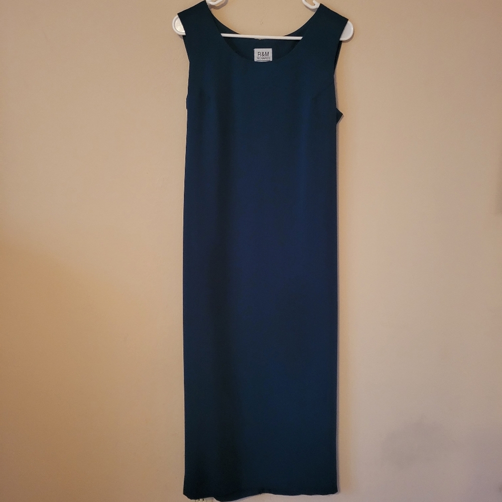 Vintage R&M Richards Sleeveless Long Dress Round Neck Slit Formal Size 8